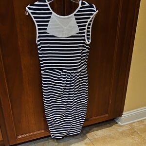 Badgley Mischka Navy and White Striped Dress